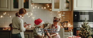 happy funny family mother and children bake christmas cookies